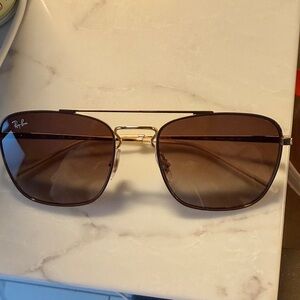Ray-Ban Gold and Brown Square Sunglasses